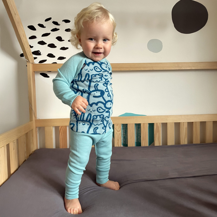 Rostoucí MERINO komplet Funny animals mint (9-24 měs.)