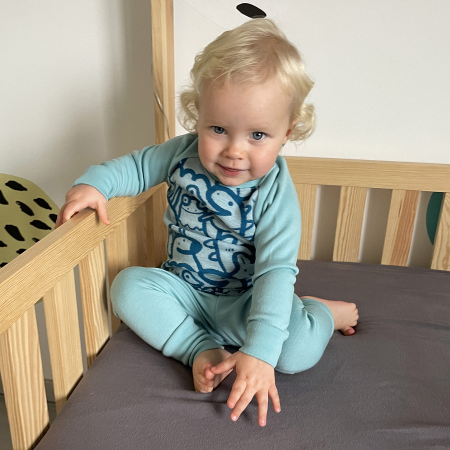 Rostoucí MERINO komplet Funny animals mint (9-24 měs.)